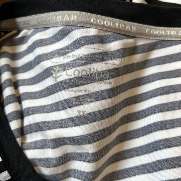 Coolibar Size 3X Black White Stripe Top 50+ Sun Protection Pullover Long Sleeve - Picture 6 of 8